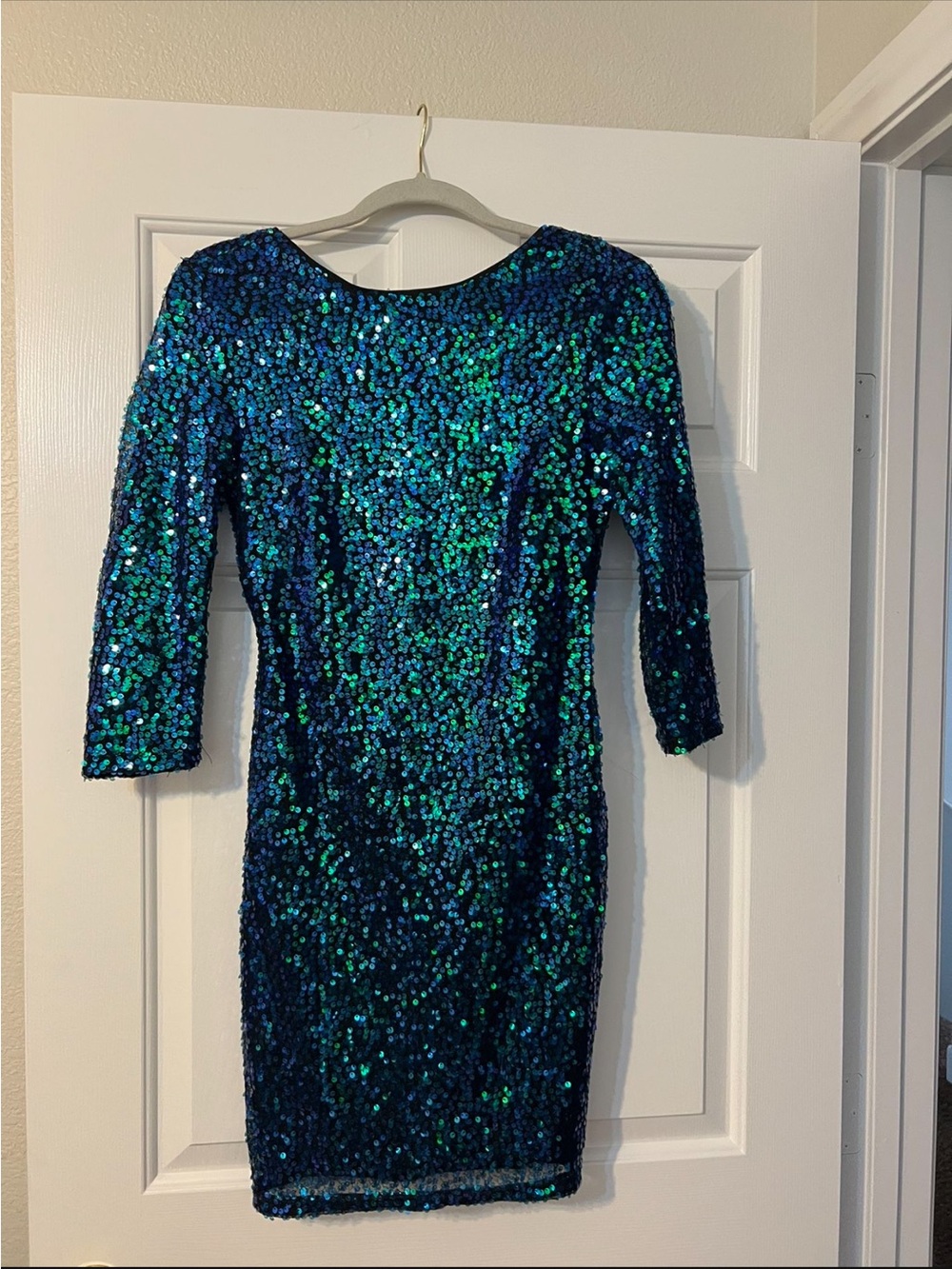 Blue-Green Sequin Bodycon Dress - Women